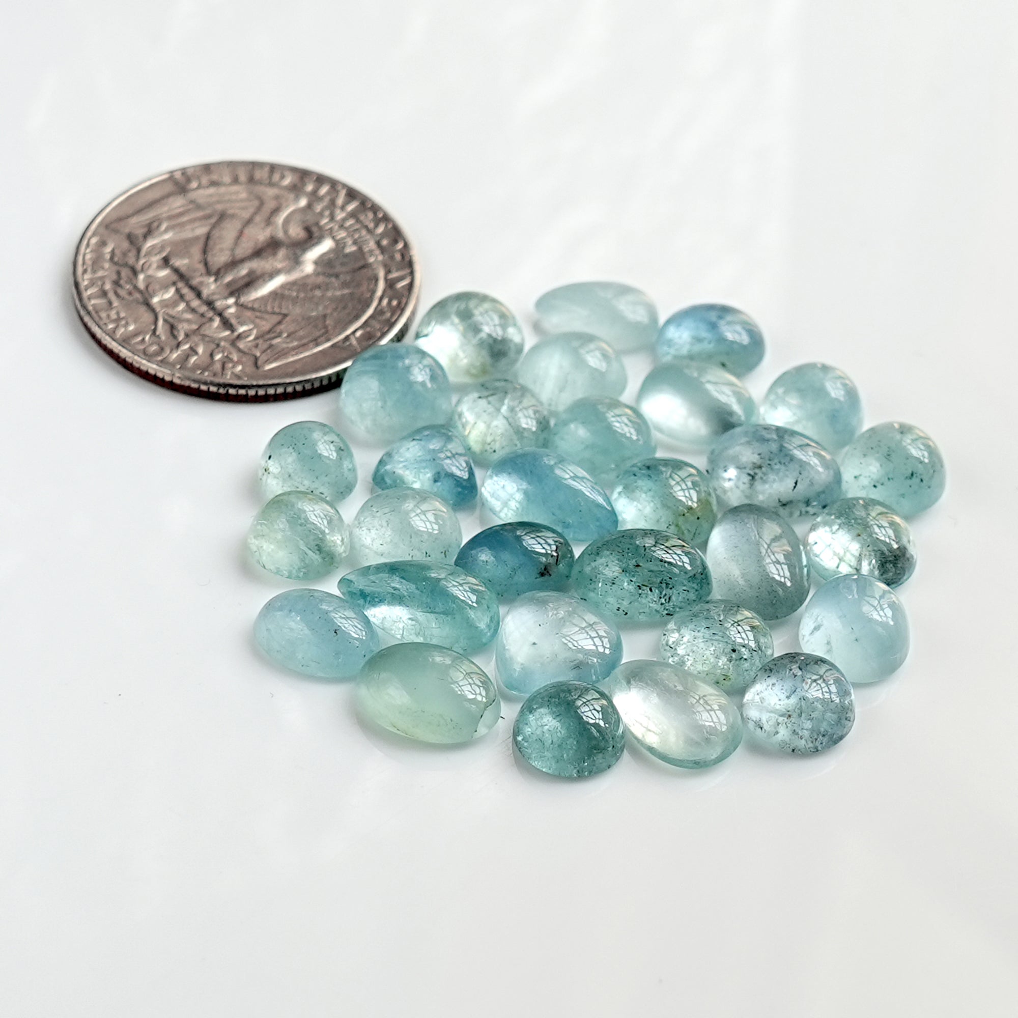Moss Aquamarine Cabochon | Natural Flatback Loose Gemstones for Jewelry Making - 30 Pieces
