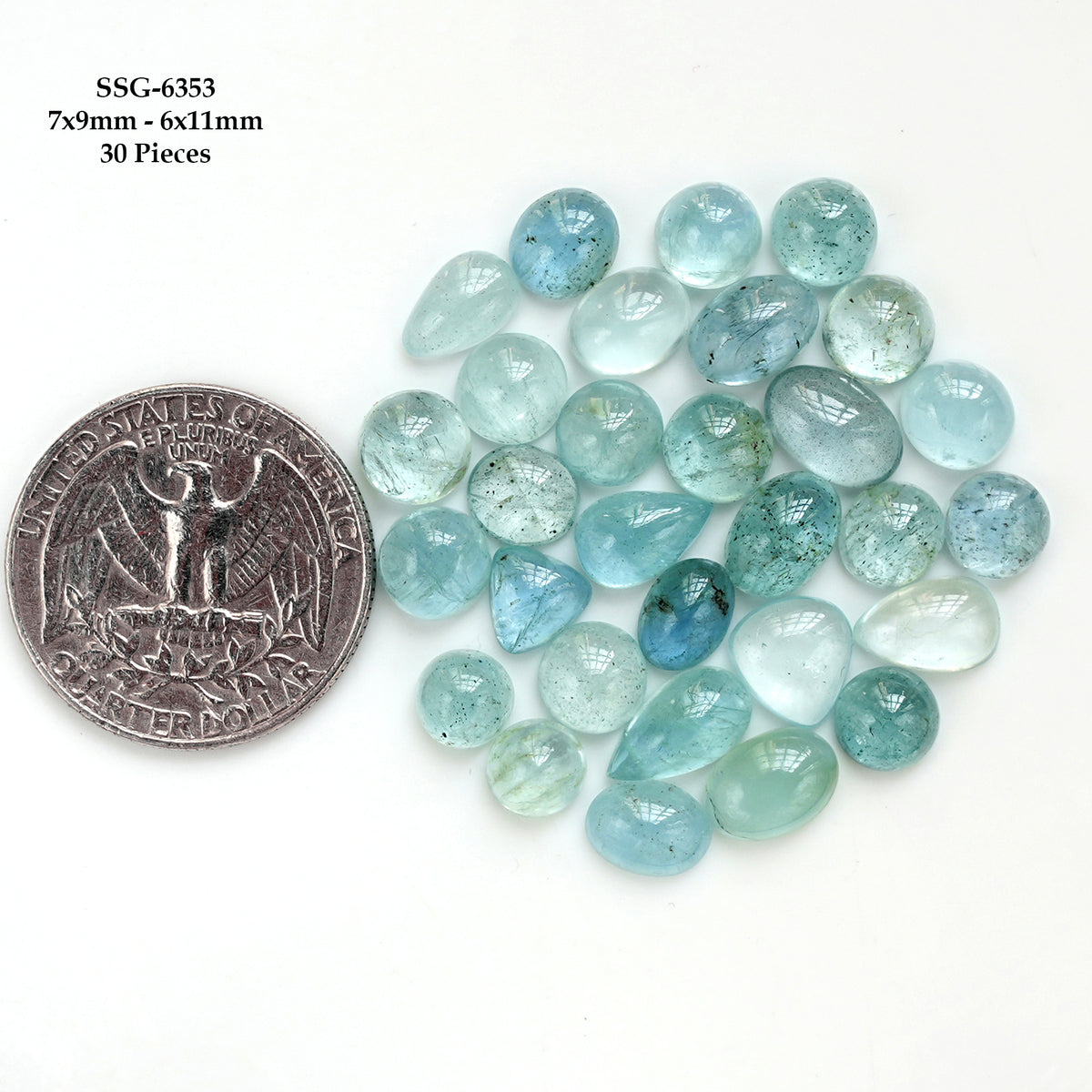 Moss Aquamarine Cabochon | Natural Flatback Loose Gemstones for Jewelry Making - 30 Pieces