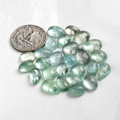 Moss Aquamarine Smooth Cabochon | Natural Flatback Loose Gemstones for Jewelry Making - 26 Pieces