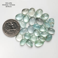 Moss Aquamarine Smooth Cabochon | Natural Flatback Loose Gemstones for Jewelry Making - 26 Pieces