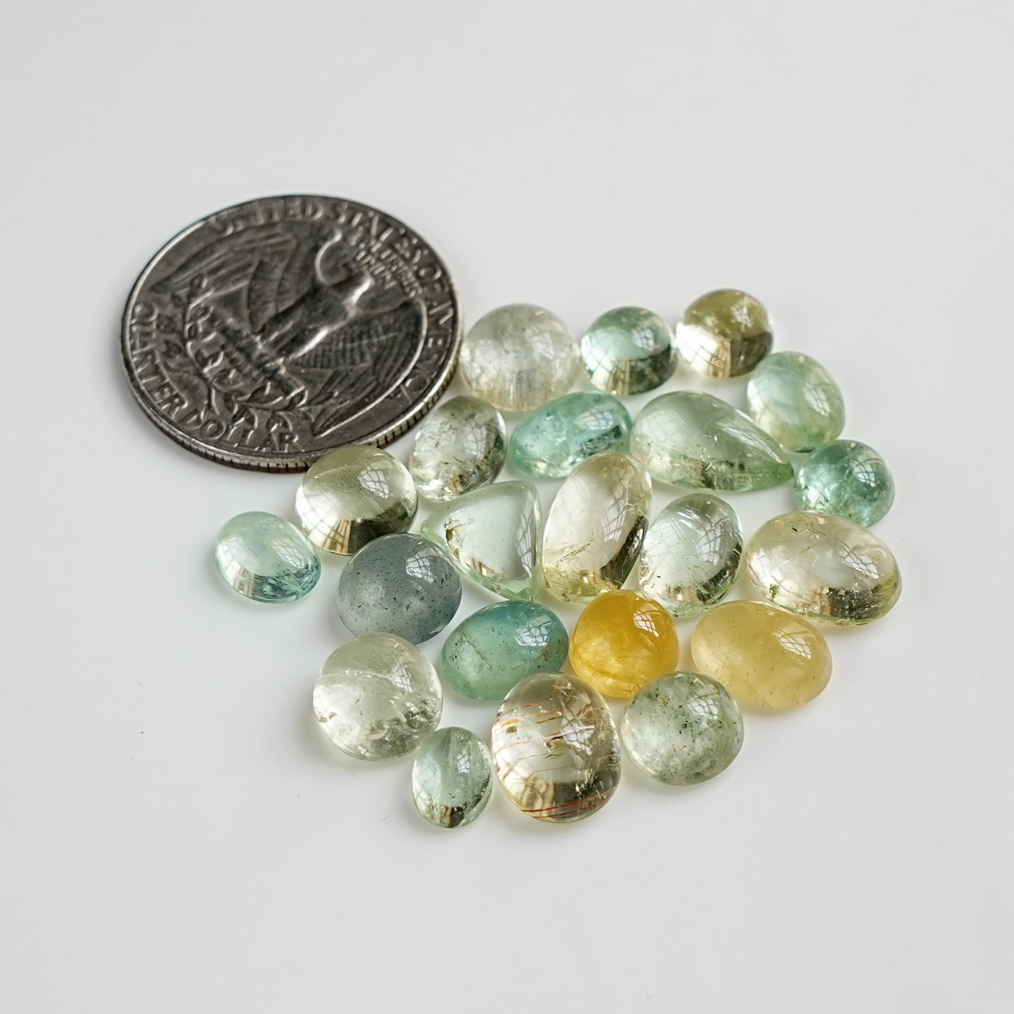 Multi Aquamarine Smooth Cabochon | Natural Flatback Loose Gemstones for Jewelry Making - 22 Pieces