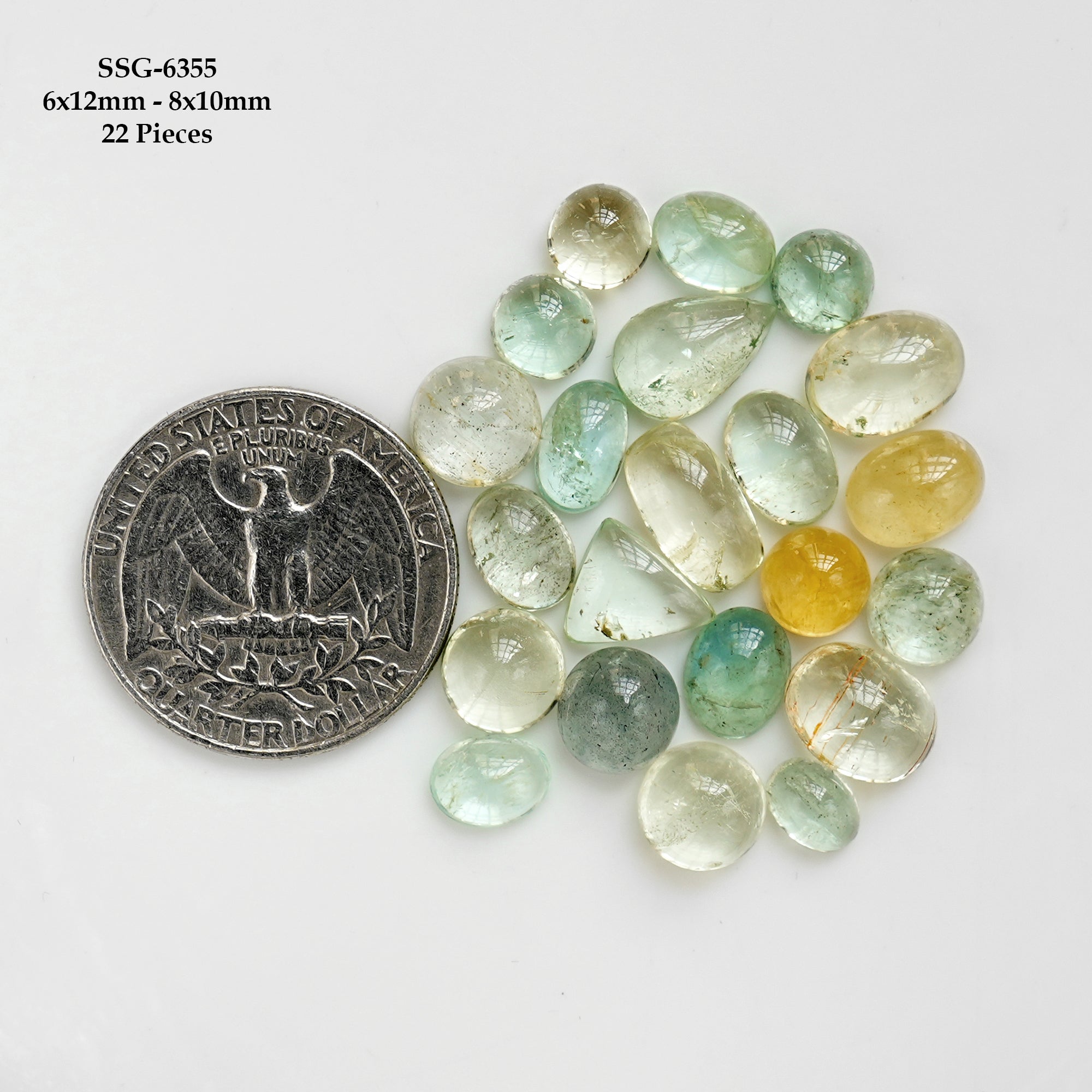 Multi Aquamarine Smooth Cabochon | Natural Flatback Loose Gemstones for Jewelry Making - 22 Pieces