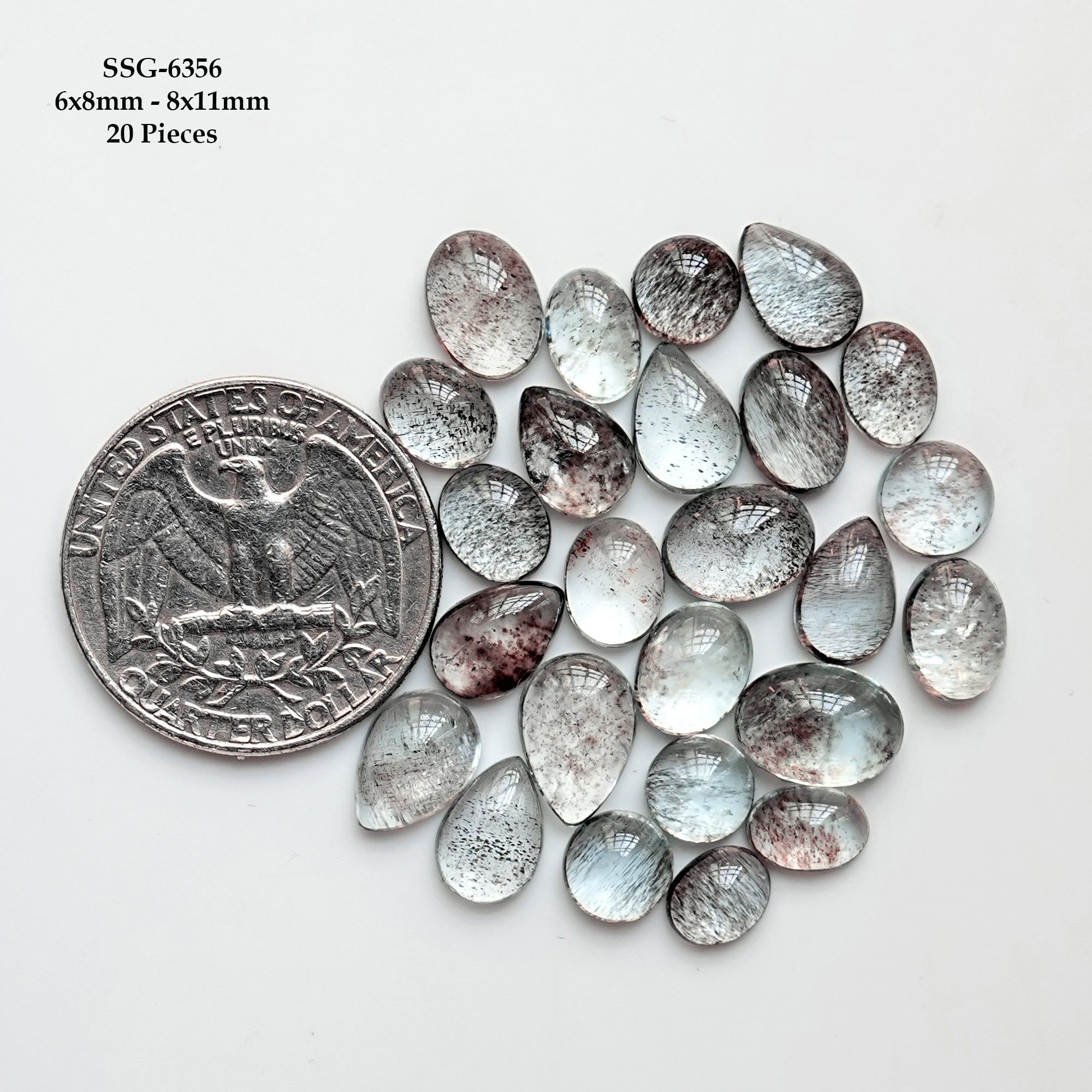 Moss Aquamarine Smooth Cabochon | Natural Flatback Loose Gemstones for Jewelry Making - 20 Pieces