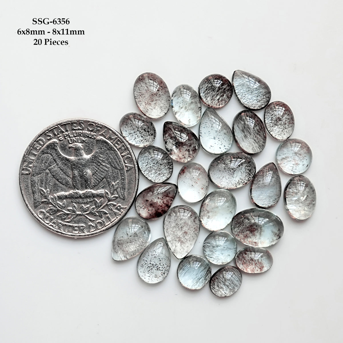 Moss Aquamarine Smooth Cabochon | Natural Flatback Loose Gemstones for Jewelry Making - 20 Pieces