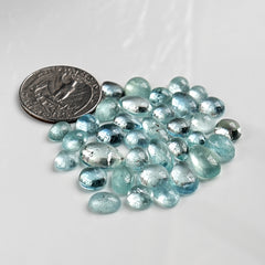 Moss Aquamarine Smooth Cabochon | Natural Flatback Loose Gemstones for Jewelry Making - 35 Pieces