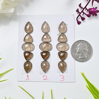 Smoky Quartz Set Rose Cut Mix Shape AA Grade Gemstone -Total 5 Pcs in one