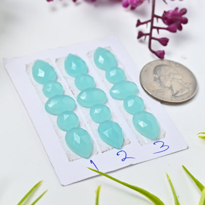 Aqua Chalcedon Set Rosenschliff Mix Form AA Grade Edelstein Set-insgesamt 5 Stück in einem