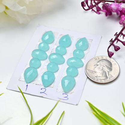 Aqua Chalcedon Set Rosenschliff Mix Form AA Grade Edelstein Set-insgesamt 5 Stück in einem