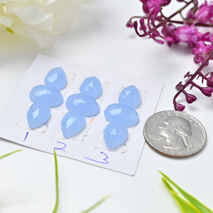 Blaues Chalcedon-Set, Rosenschliff, gemischte Form, Edelstein-Set der Güteklasse AA, insgesamt 3 Stück in einem