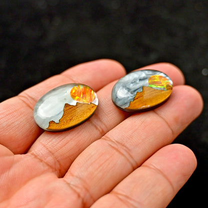 1 Pc Mother of Pearl with Bello Opal Sun And wooden Mountain Doublet Cabochon, Top Quality MOP Mountain Cabochon for Making Jewelry