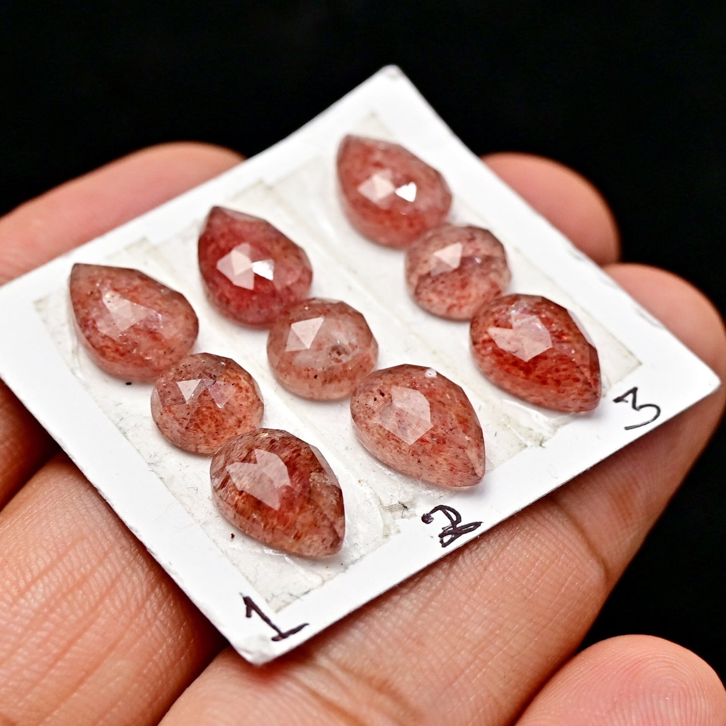 1x Rose Cut Ring Set Strawberry Quartz Faceted Cabochon, Calibrated Flat Back, Super Fine Quality Rosecut, Cabochons for Making Jewelry