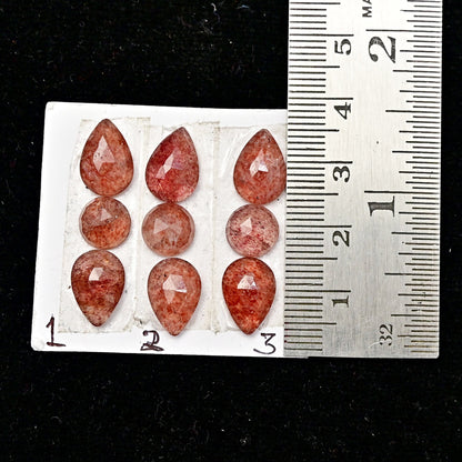 1x Rose Cut Ring Set Strawberry Quartz Faceted Cabochon, Calibrated Flat Back, Super Fine Quality Rosecut, Cabochons for Making Jewelry