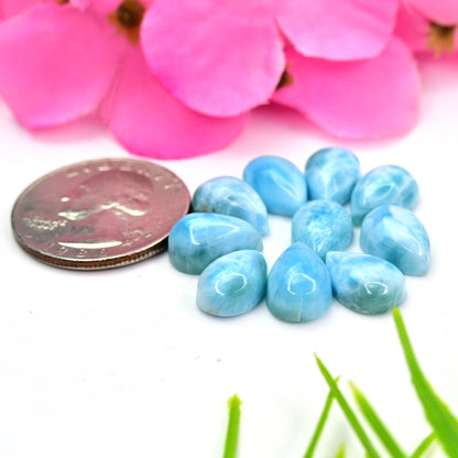 8x12mm 10 pcs Lot Calibrated Natural Larimar Smooth Cabochon Tear Drop Shape Wholesale Whole Lot Loose Gemstone For making Jewelry