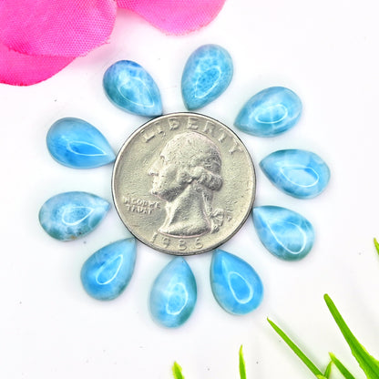 8x12mm 10 pcs Lot Calibrated Natural Larimar Smooth Cabochon Tear Drop Shape Wholesale Whole Lot Loose Gemstone For making Jewelry