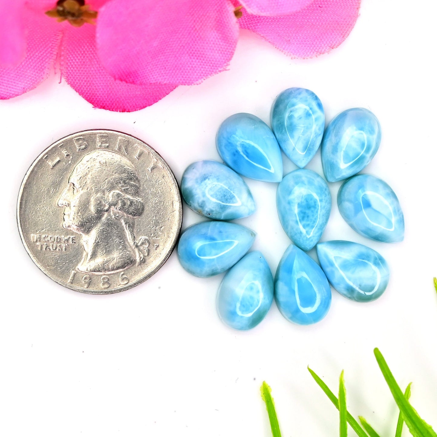 8x12mm 10 pcs Lot Calibrated Natural Larimar Smooth Cabochon Tear Drop Shape Wholesale Whole Lot Loose Gemstone For making Jewelry