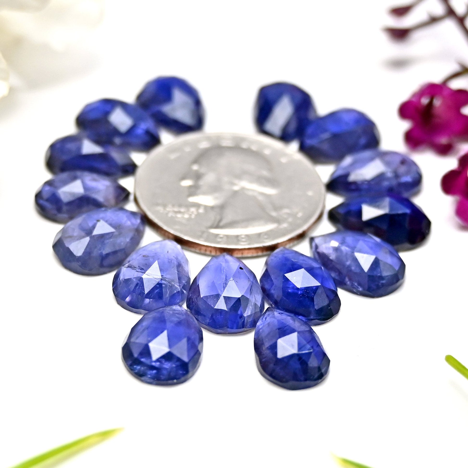 Calibrated Iolite Faceted Tear Drop Rose Cuts ~ Iolite Loose 8x12mm, 9x13mm Pear Cabochons ~ Gemstone Flat Back Rosecut For Jewelry Making