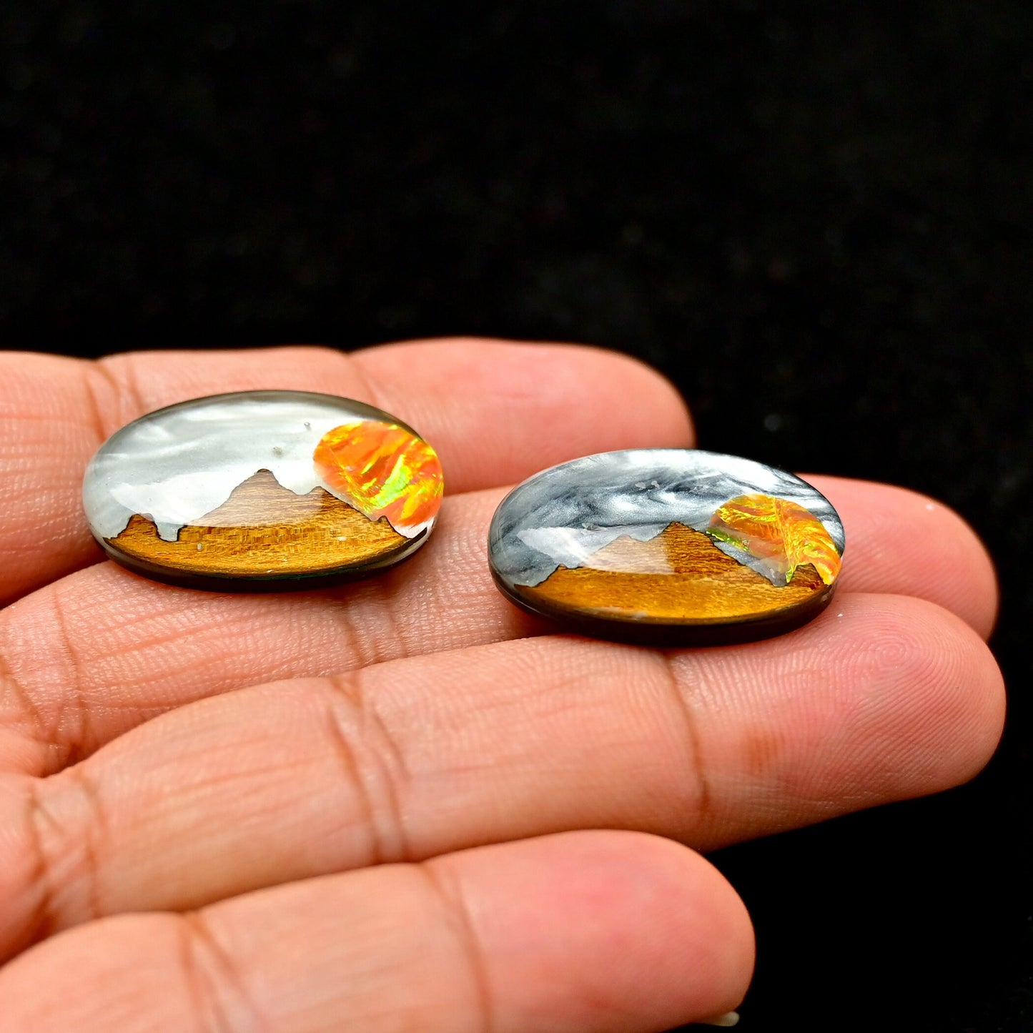 1 Pc Mother of Pearl with Bello Opal Sun And wooden Mountain Doublet Cabochon, Top Quality MOP Mountain Cabochon for Making Jewelry