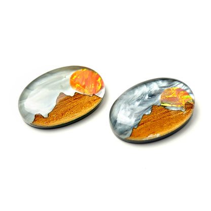 1 Pc Mother of Pearl with Bello Opal Sun And wooden Mountain Doublet Cabochon, Top Quality MOP Mountain Cabochon for Making Jewelry