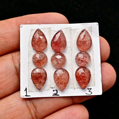 1x Rose Cut Ring Set Strawberry Quartz Faceted Cabochon, Calibrated Flat Back, Super Fine Quality Rosecut, Cabochons for Making Jewelry