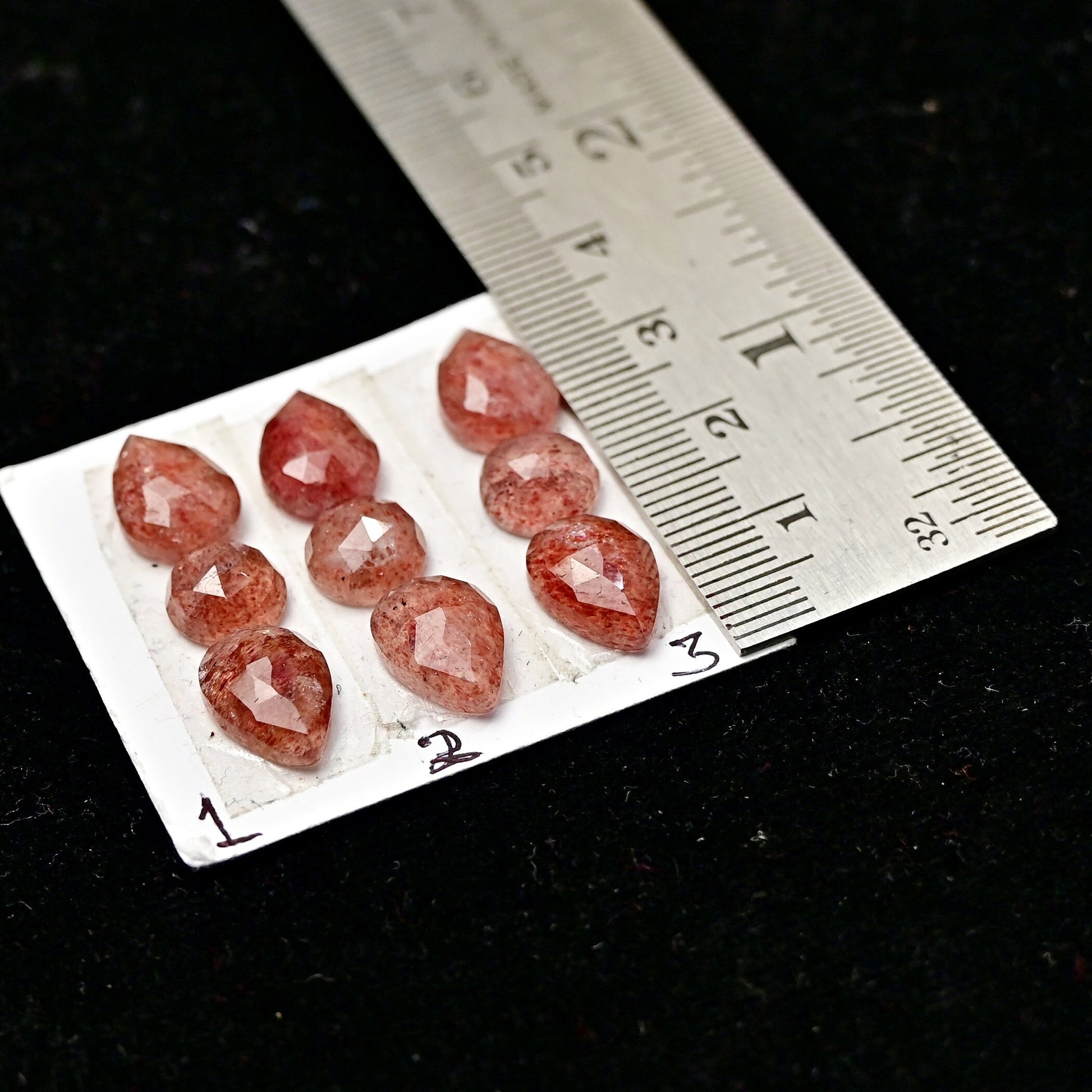 1x Rose Cut Ring Set Strawberry Quartz Faceted Cabochon, Calibrated Flat Back, Super Fine Quality Rosecut, Cabochons for Making Jewelry