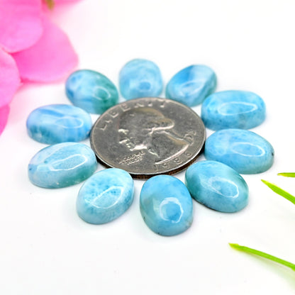 10x14mm 10 pcs Lot Calibrated Natural Larimar Smooth Cabochon Oval Shape Wholesale Whole Lot Loose Gemstone For making Jewelry