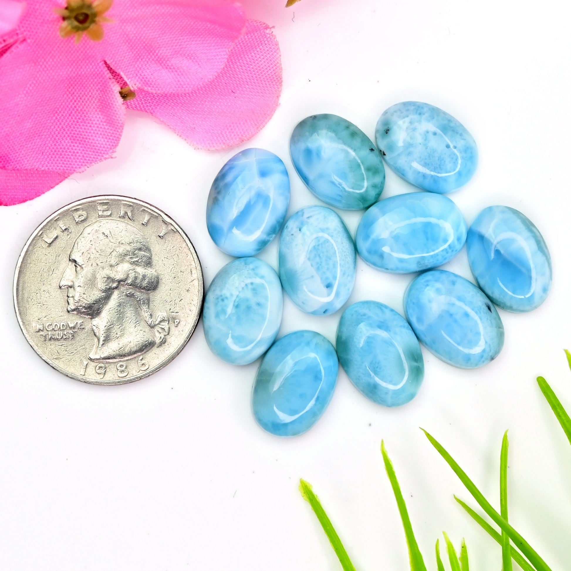 10x14mm 10 pcs Lot Calibrated Natural Larimar Smooth Cabochon Oval Shape Wholesale Whole Lot Loose Gemstone For making Jewelry