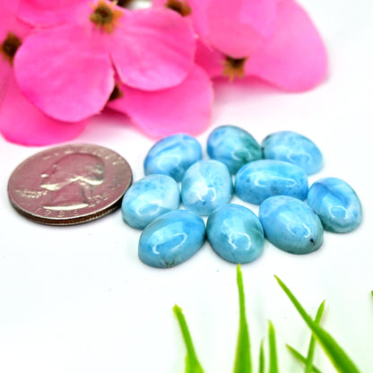 10x14mm 10 pcs Lot Calibrated Natural Larimar Smooth Cabochon Oval Shape Wholesale Whole Lot Loose Gemstone For making Jewelry