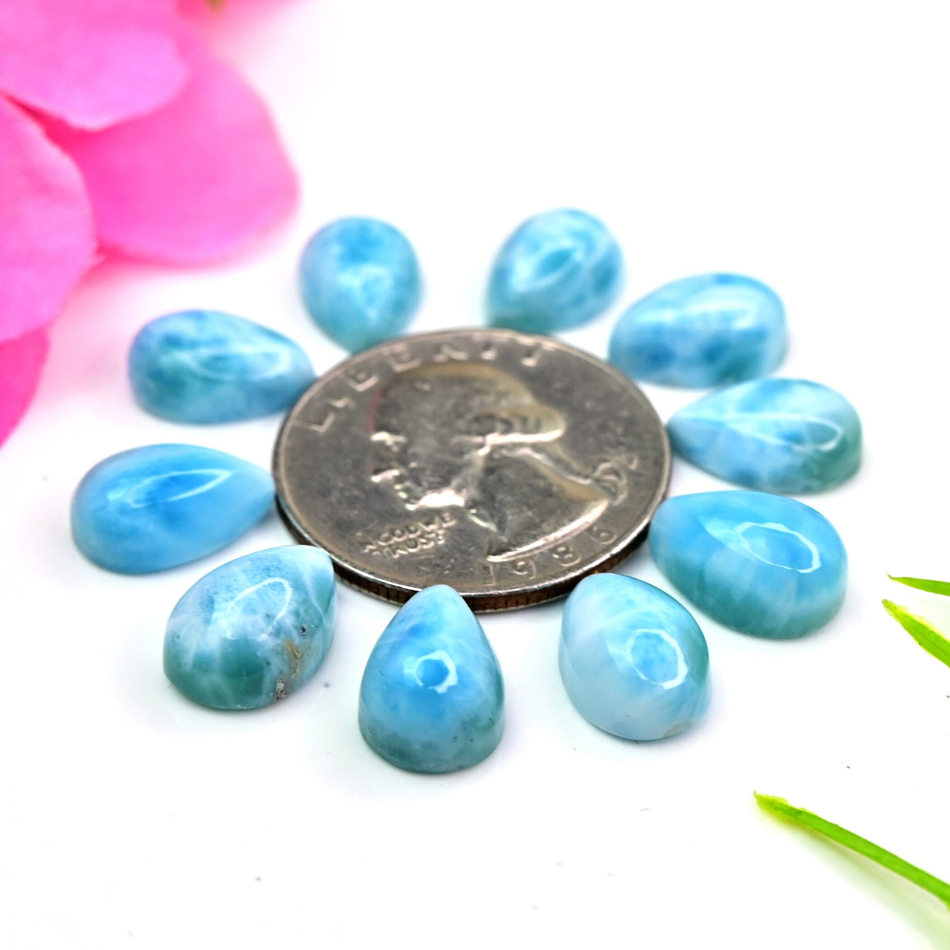 8x12mm 10 pcs Lot Calibrated Natural Larimar Smooth Cabochon Tear Drop Shape Wholesale Whole Lot Loose Gemstone For making Jewelry