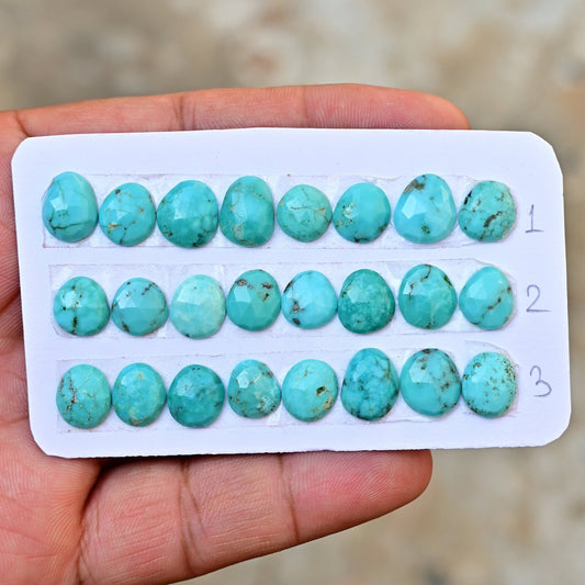 1 Strip Kingman Turquoise Rosecut Cabochon, 9mm - 13mm Free form Shape Turquoise Rosecut Flat Back Cabochon Gemstones for jewelry making