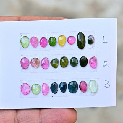 8 Pcs/strip Multi Tourmaline Rosecut Cabochon Free form Shape Tourmaline Rosecut Cabochon for making pendant, ring and other jewelry