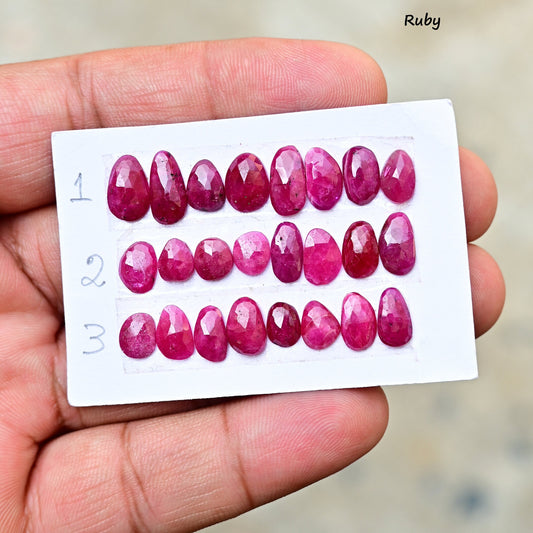 1 Strip Natural African Ruby Rosecut, Top Quality Rare Ruby Faceted Cabochon, Ruby Gemstone for Making Jewelry