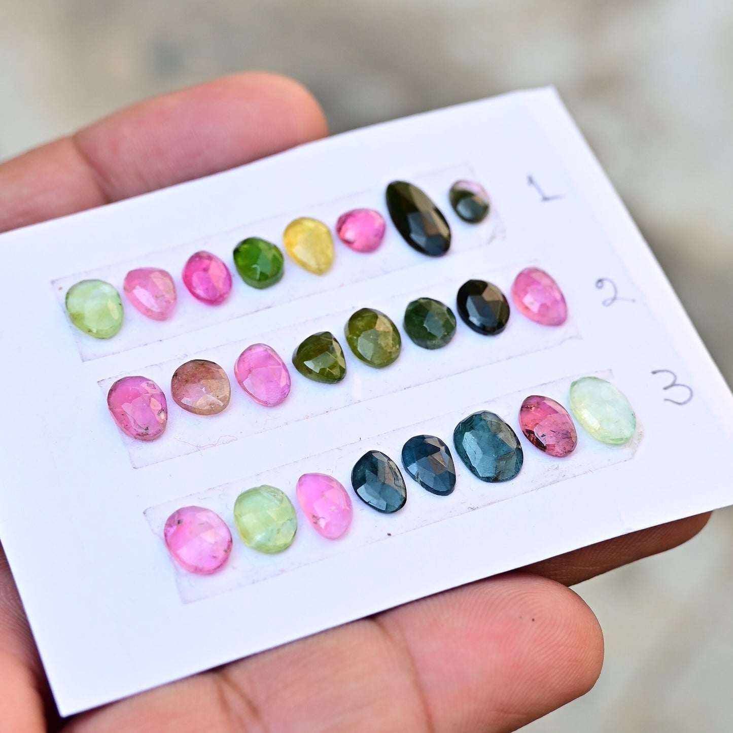 8 Pcs/strip Multi Tourmaline Rosecut Cabochon Free form Shape Tourmaline Rosecut Cabochon for making pendant, ring and other jewelry