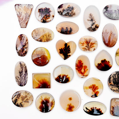 1 pc Scenic Dendritic Agate Smooth Cabochon, 12mm - 22mm Natural Cabochon High-Quality Gemstone, AAA Quality Scenic Agate Loose Gemstones