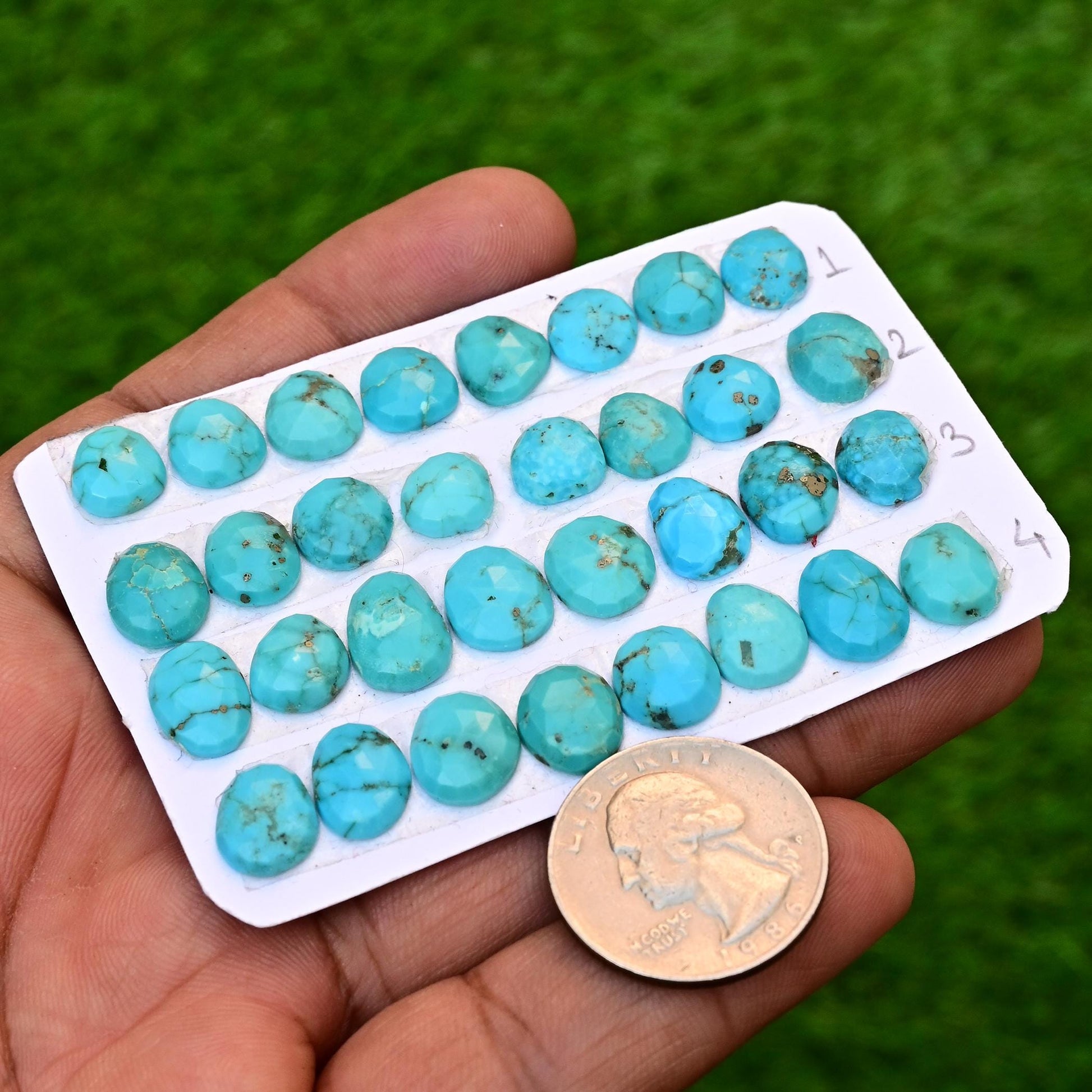 8 pcs Calibrated Natural Kingman Turquoise Smooth Cabochon 8mm - 12mm Free Form Shape Loose Cabochon For Making Jewelry, Pendant and Ring