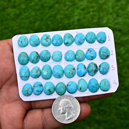 8 pcs Calibrated Natural Kingman Turquoise Smooth Cabochon 8mm - 12mm Free Form Shape Loose Cabochon For Making Jewelry, Pendant and Ring