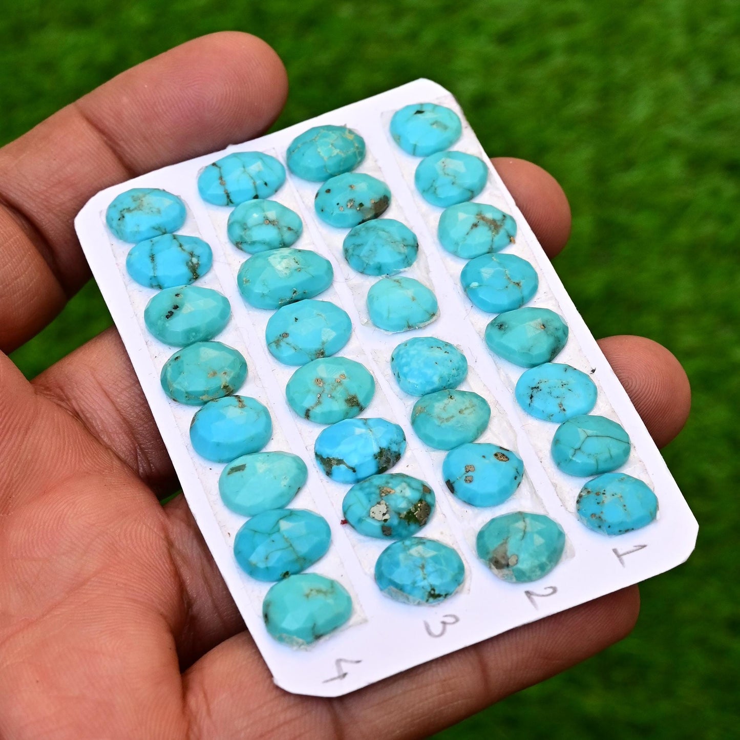 8 pcs Calibrated Natural Kingman Turquoise Smooth Cabochon 8mm - 12mm Free Form Shape Loose Cabochon For Making Jewelry, Pendant and Ring