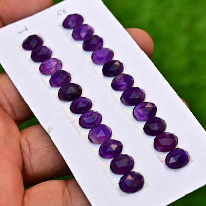 11 pcs Amethyst Rosecut, Handmade Amethyst Cabochon, 8mm - 11mm Amethyst Rosecut Cabochon, Calibrated Flat Back Amethyst