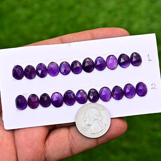 11 pcs Amethyst Rosecut, Handmade Amethyst Cabochon, 8mm - 11mm Amethyst Rosecut Cabochon, Calibrated Flat Back Amethyst