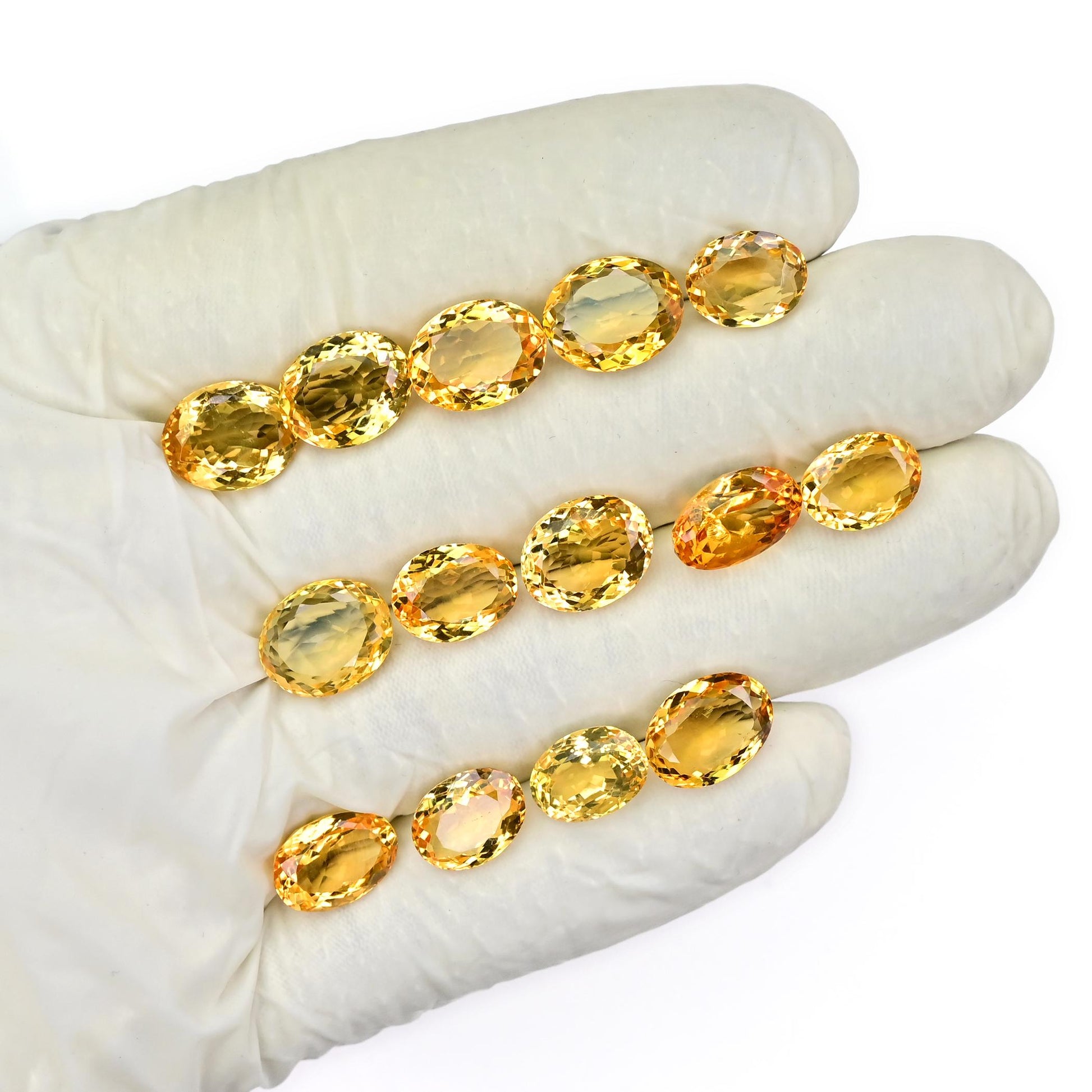 14 pcs Natural Yellow Citrine Gemstone Faceted Cut Oval Shape Emerald Cut Loose Various Sizes Wholesale Lot of Cut For Jewelry Making