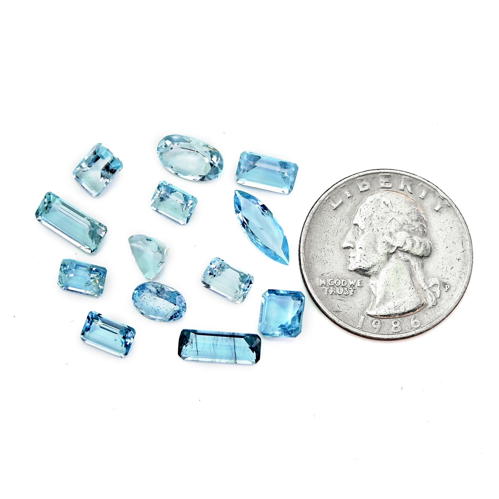 13 pcs Ravishing Color & Nice Luster Quality Flawless Brazilian Moss Aquamarine Faceted Cut Various Sizes Wholesale Lot For Jewelry Making