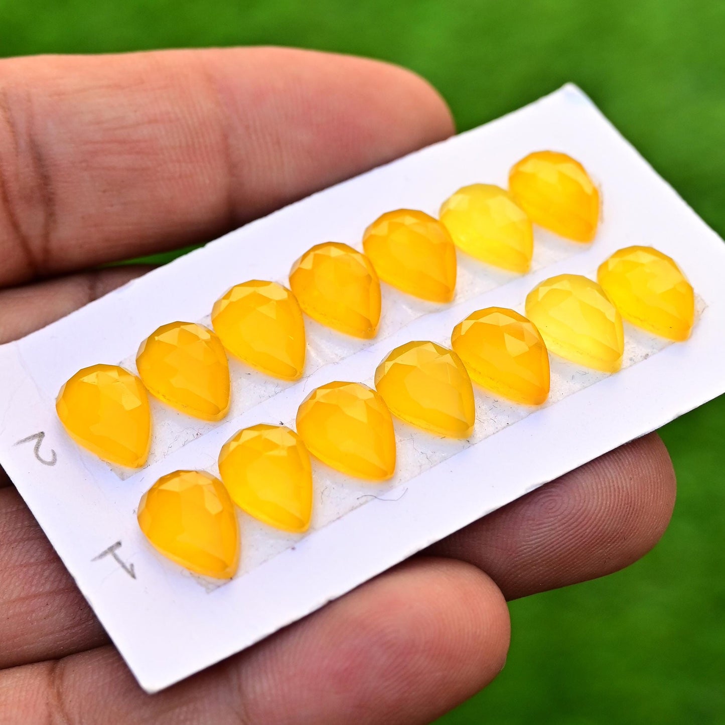 7 Pieces 8x12mm Yellow Chalcedony Cabochon CALIBRATED, Chalcedony Loose Stone, Tear Drop Chalcedony Lot, Semi Precious Gemstone Cabochon