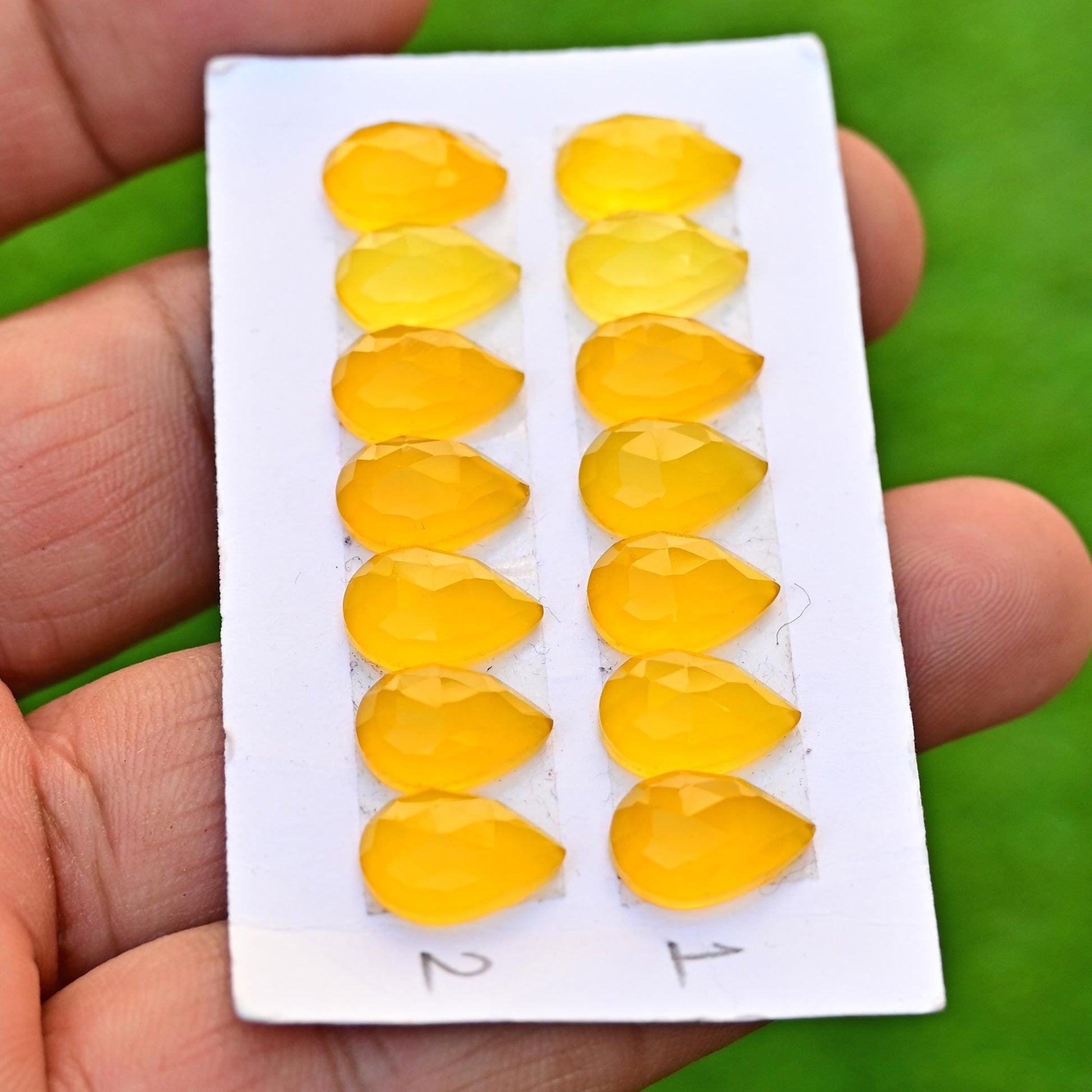 7 Pieces 8x12mm Yellow Chalcedony Cabochon CALIBRATED, Chalcedony Loose Stone, Tear Drop Chalcedony Lot, Semi Precious Gemstone Cabochon