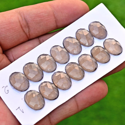 7 Pieces Smoky Quartz Cabochon CALIBRATED, Quartz Loose Stone, 10x14mm Oval Shape Smoky Quartz Lot, Semi Precious Gemstone Cabochon