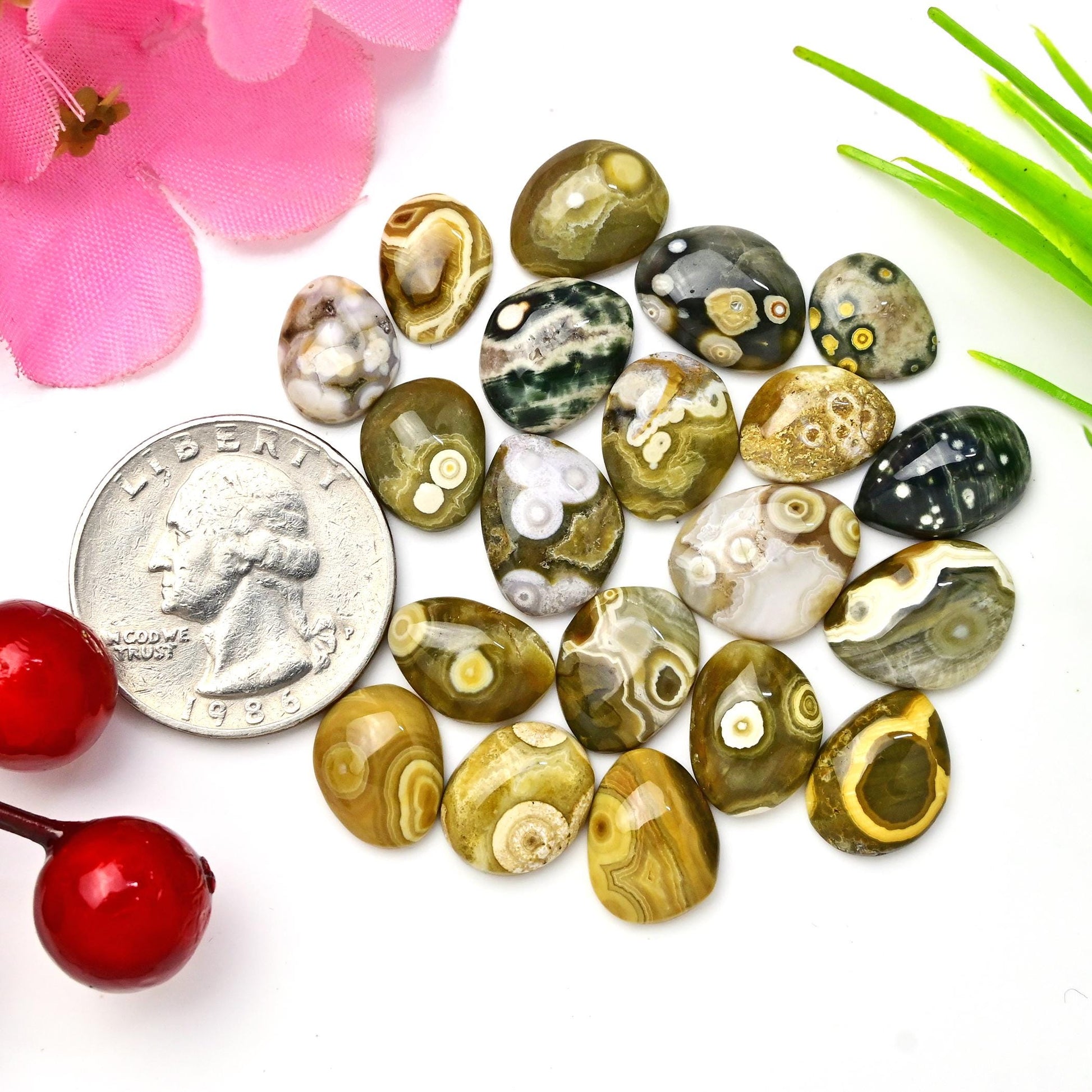 20 Pieces Orbicular Ocean Jasper Cabochons Wholesale Lot, 10x14mm 9x11mm Ocean Jasper Freeform Cabochon, Oval Teardrop Round Gemstones