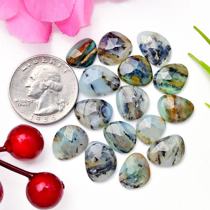 11x14mm - 9x12mm 15pcs Peruvian Blue Opal Rosecut, Peruvian Blue Opal cabochon, Rose cut Freeform Opal with Dendritic Inclusions, Opal Cabs