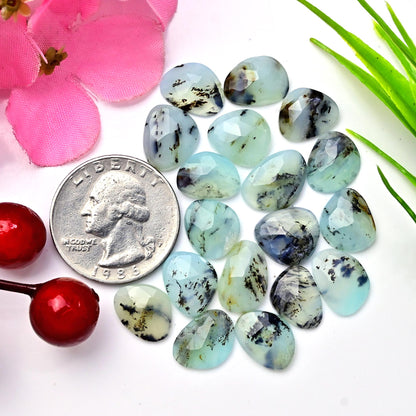 17pcs 10x13mm - 9x12mm Peruvian Blue Opal Rosecut Freeform Opal with Dendritic Inclusions, Peruvian Opal cabochon Wholesale Lot Jewellery