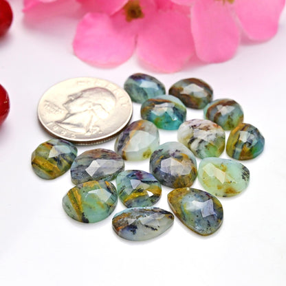 15pcs 8x14mm - 9x12mm Peruvian Blue Opal Rosecut Freeform Opal with Dendritic Inclusions, Peruvian Opal cabochon Wholesale Lot