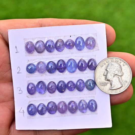 7 pieces Tanzanite Smooth Cabochons 6mm - 9mm Lot, 24 Carats Tanzanite Faceted Cabs Wholesale Lot