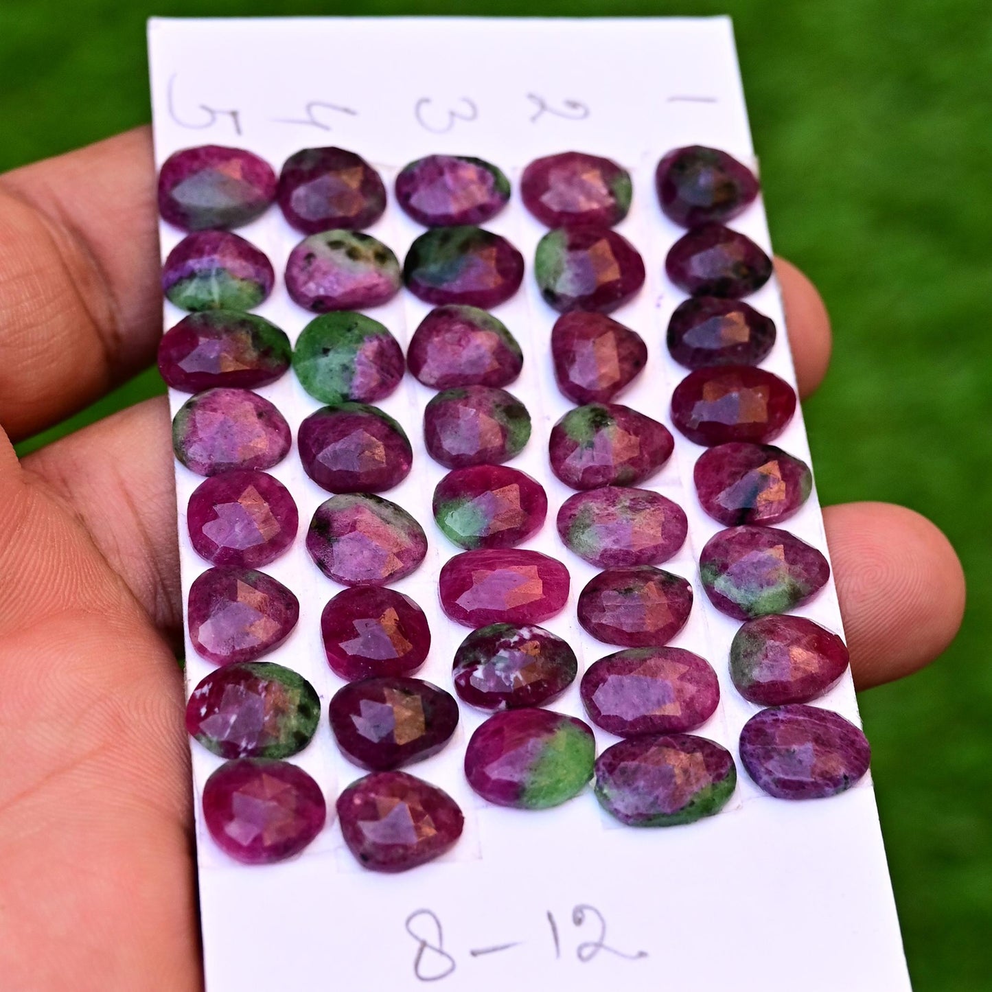 8 Pieces 8mm - 12mm Ruby Zoisite Rosecut Cabochon Faceted, Ruby Loose Stone, Free Form Shape Cabochon Lot, Semi Precious Gemstone Cabochon