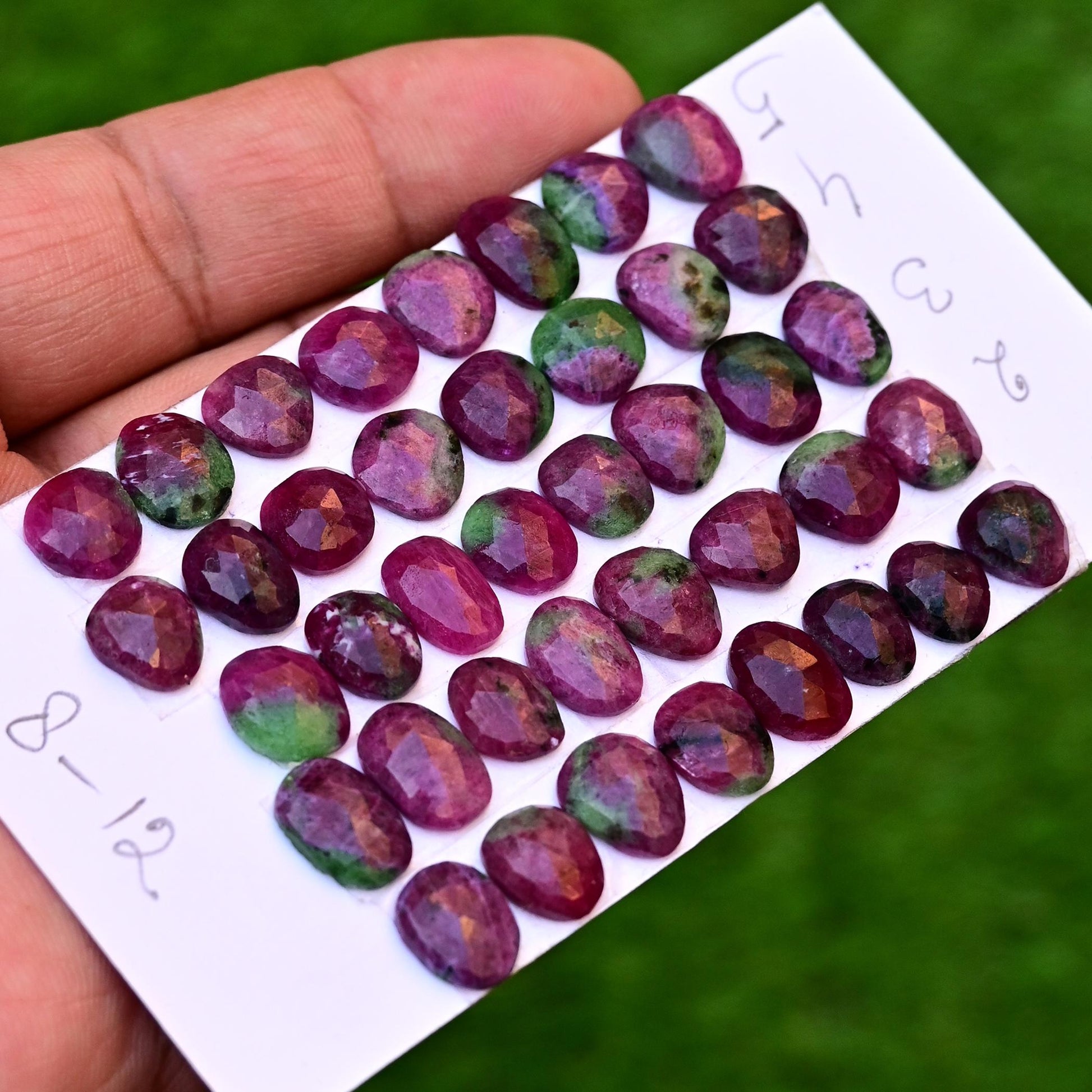 8 Pieces 8mm - 12mm Ruby Zoisite Rosecut Cabochon Faceted, Ruby Loose Stone, Free Form Shape Cabochon Lot, Semi Precious Gemstone Cabochon